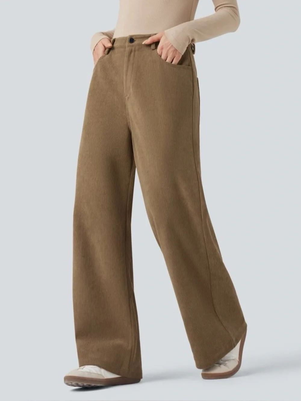 Halara High Waisted Corduroy Casual Baggy Pants with Pockets Size Medium Regular
